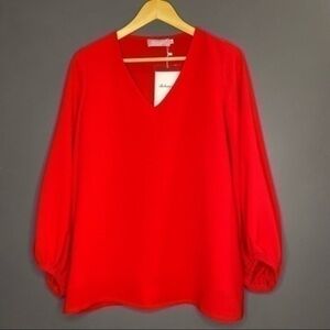 Belongsci Red Ballon Sleeve Blouse​​​